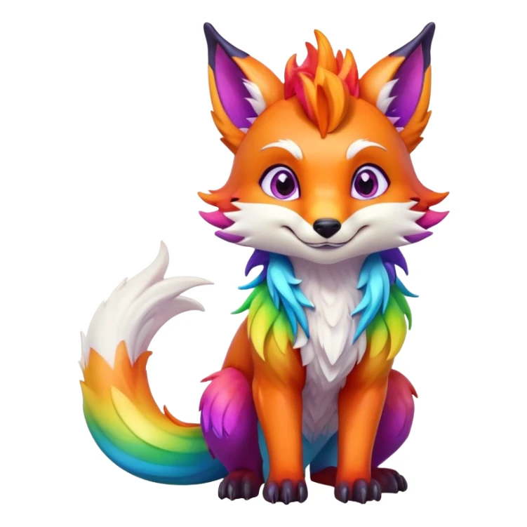 Animated Fox dragon hybrid face front full body rainbow colored sticker