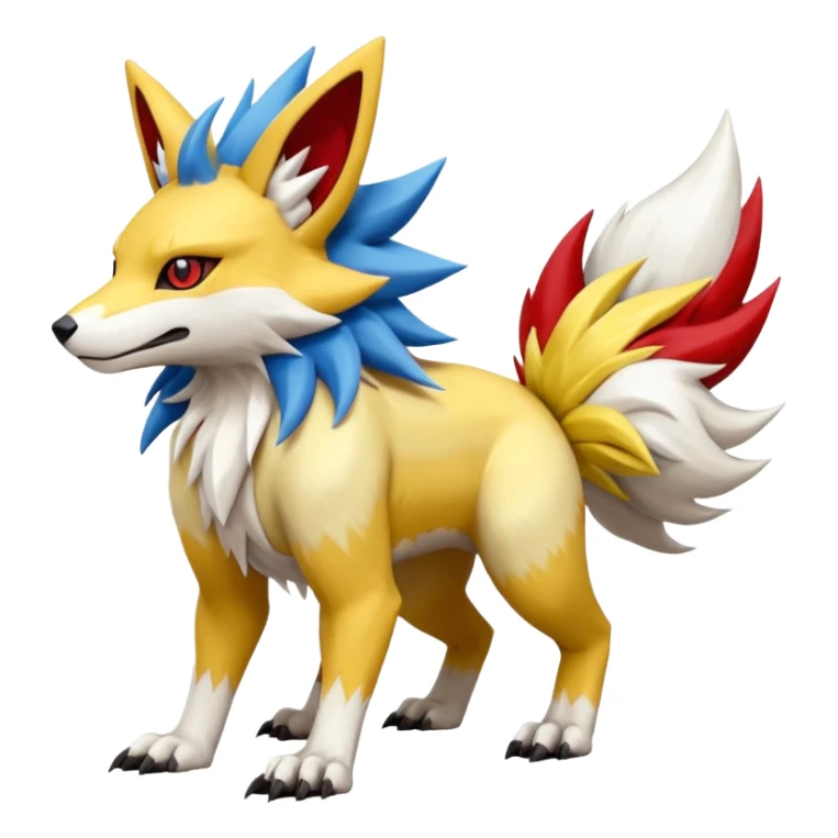 Feral Quadrupedal Digitigrade Zangoose-Jolteon-Lycanroc-Furret-Renamon-Zeraora-Vernid-fusion-hybrid-creature, full body  sticker