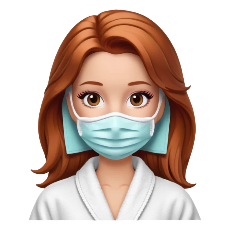 A Barbie face with shoulder-length reddish-brown hair, makeup, a smeared face mask, and a bathrobe. sticker