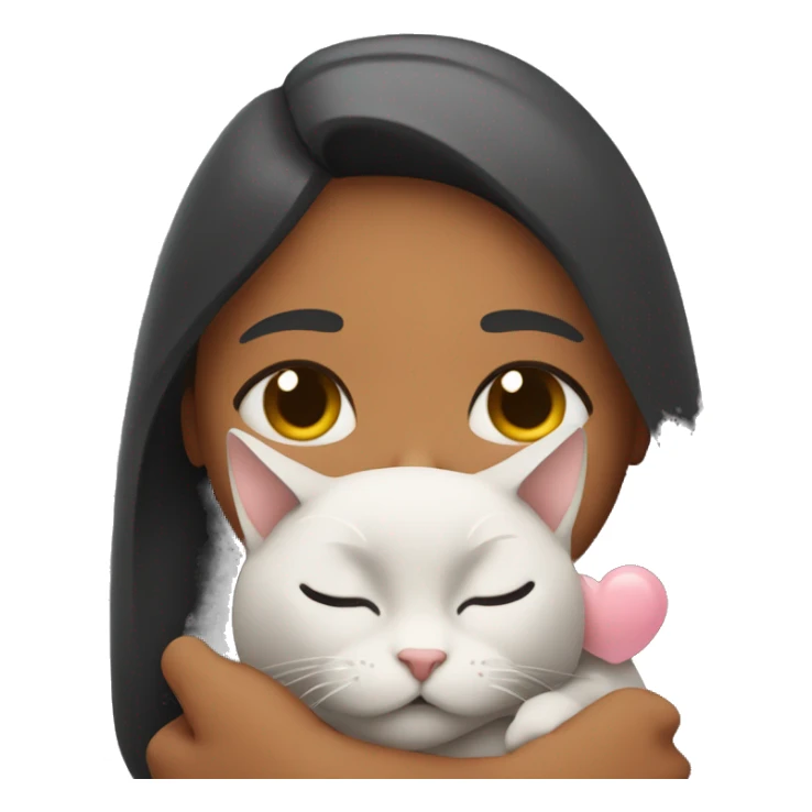 A woman eyes closed holding cat also eyes closed with a heart sticker