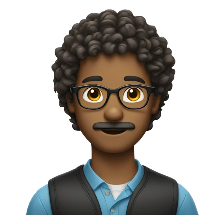 Long curly hair boy with glasses and mustache  sticker