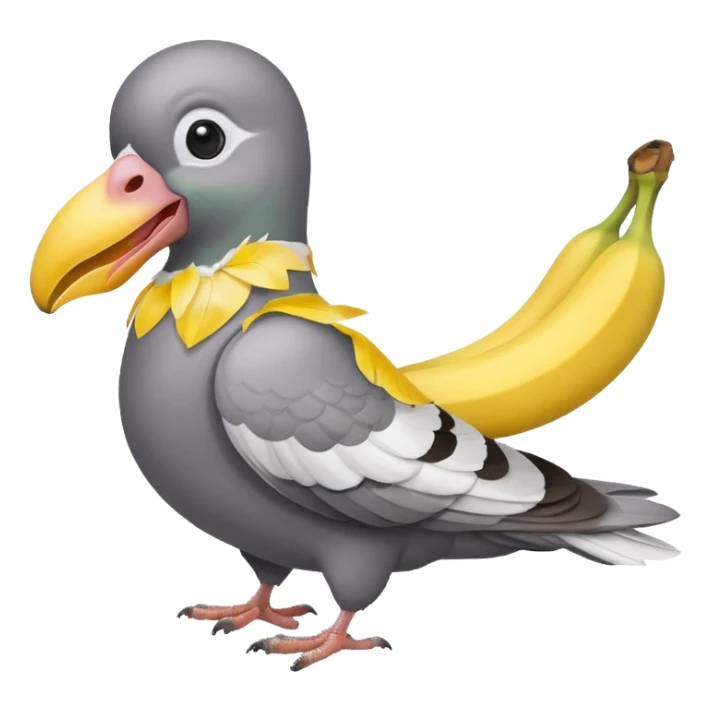 A pigeon holding a banana in his beak sticker