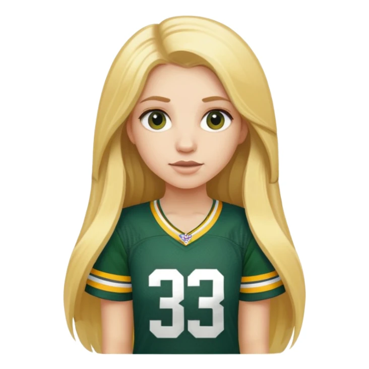Girl with long blonde hair wearing a packers jersey with 33 on it  sticker