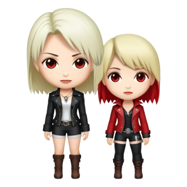Cute chibi Lady and Trish from Devil May Cry, big heads, small bodies, childlike proportions sticker