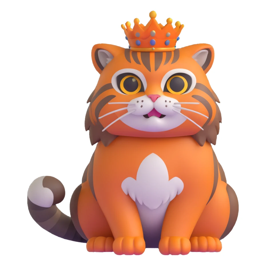 A 3D brown-orange Pallas's cat (Manul) with a royal posture sticker
