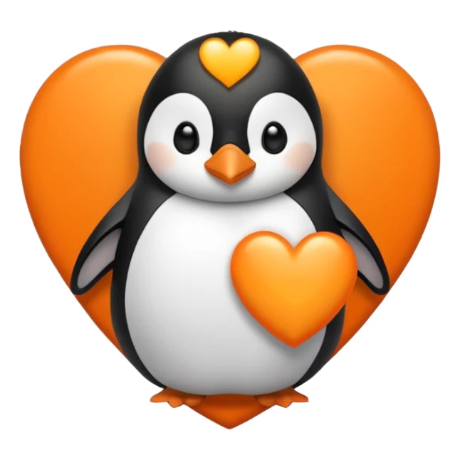 orange heart with a penguin in the centre sticker
