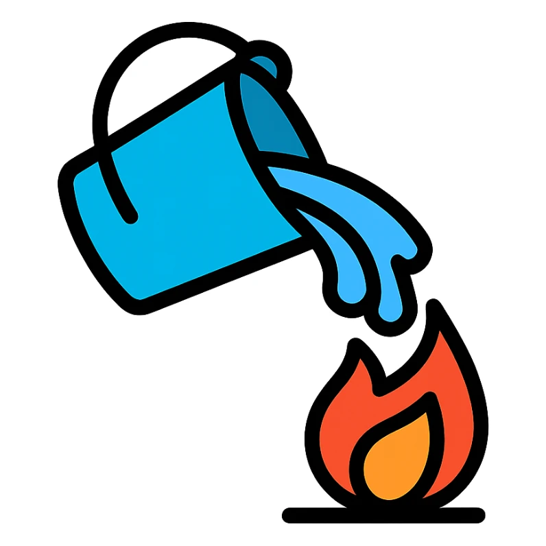 bucket pouring water on a small flame sticker