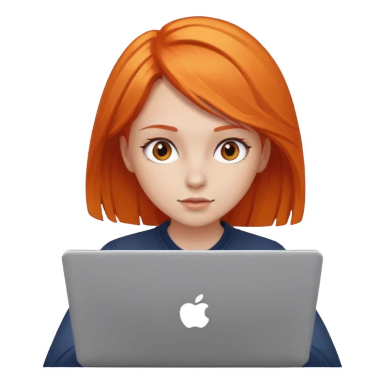 a girl who has a orange hair is using a laptop sticker
