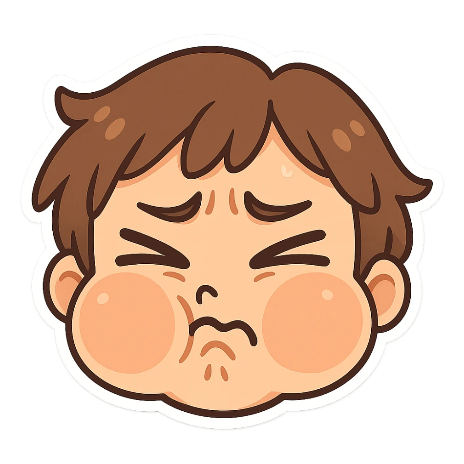 silly face with puffed cheeks and squinting eyes, clearly regretting eating something unpleasant, no text sticker