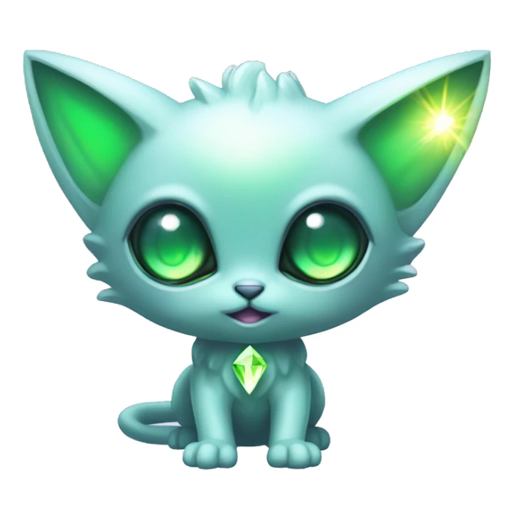 Shiny, Sparkly, Dark-type-Fairy-Type-Psychic-Ice-type-Fakémon-Alien-Cat Blind Purple eyes, green gem, full body sticker