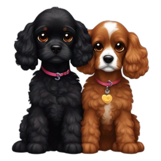 blenheim cavalier king charles spaniel and black poodle cuddle each other  sticker