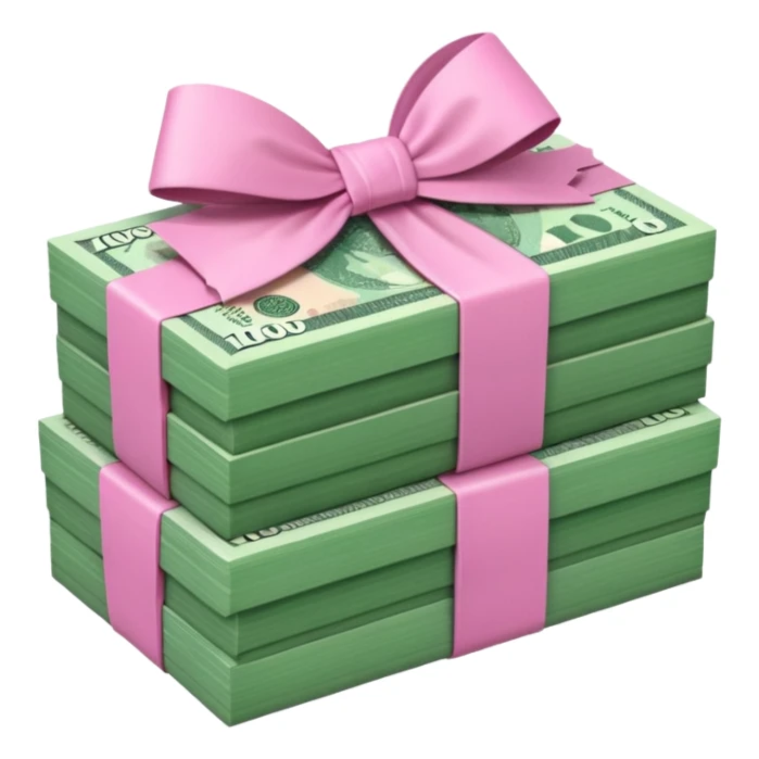 Forest Green Australian $100 long rectangle money notes stacked together and wrapped in a pink bow sticker