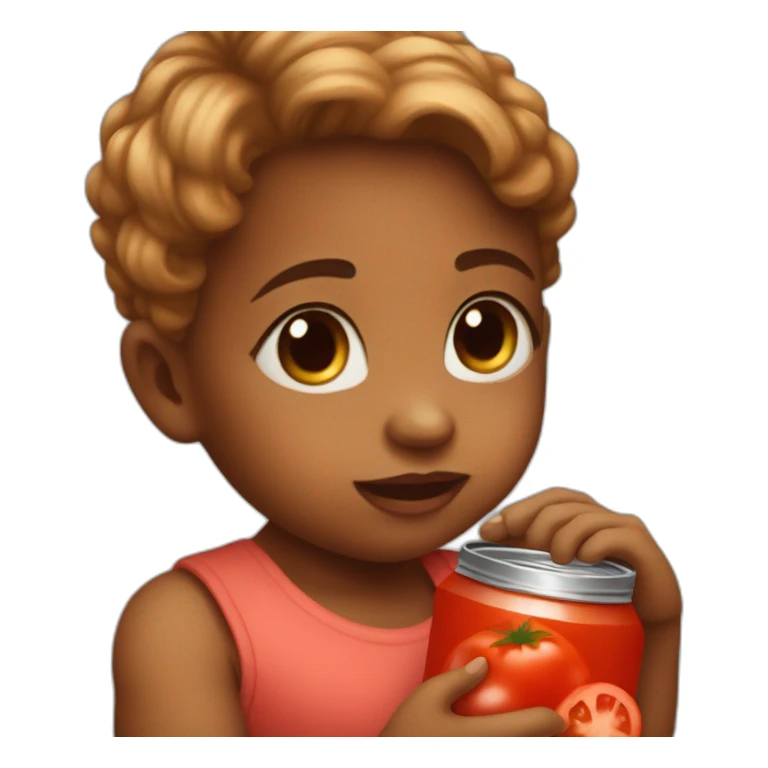 baby with canned tomato juice in her hands sticker