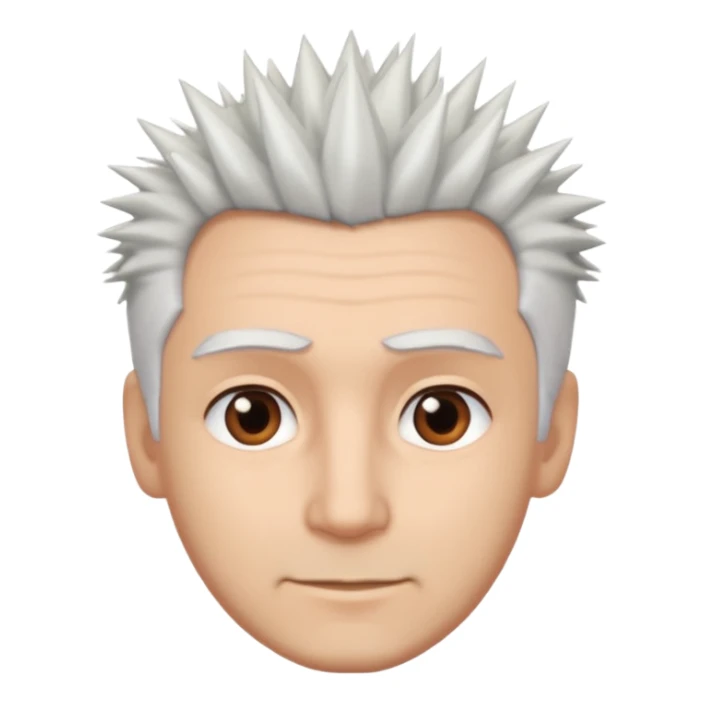 A light-skinned man with spiky white hair, brown eyes, and a slight smile. sticker