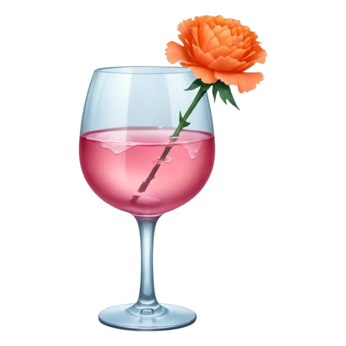 Pink wine on ice with an orange carnation sticker