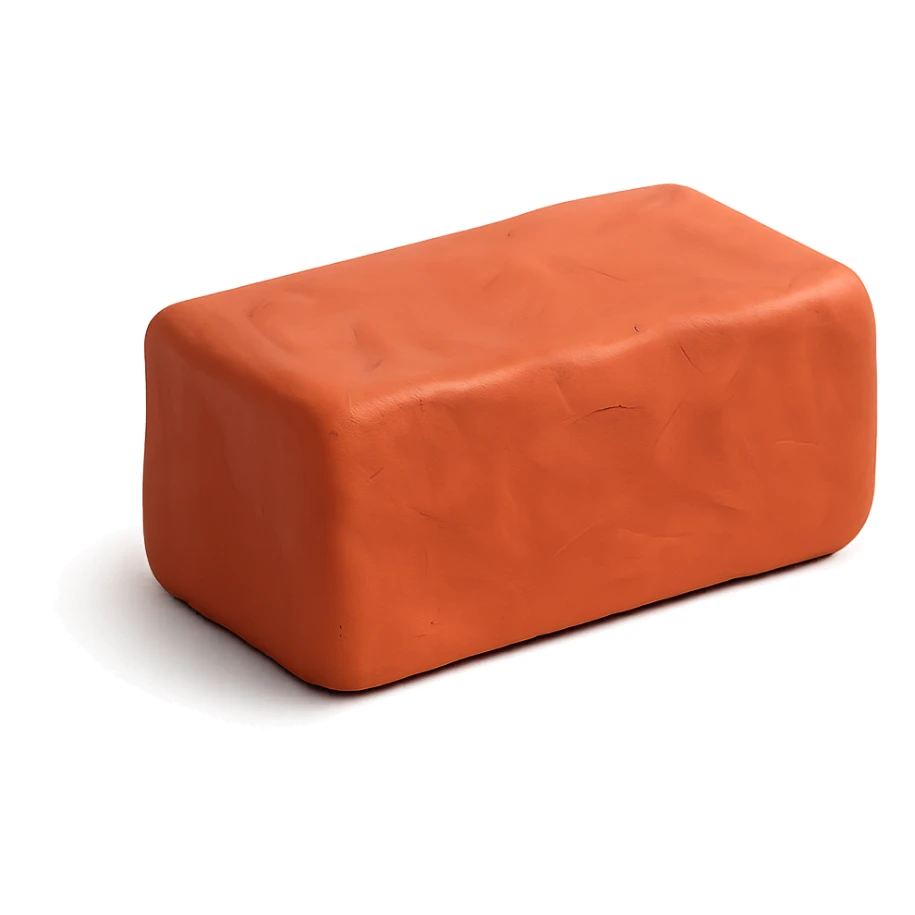 a single clay brick, matte plasticine look, visible fingerprints sticker