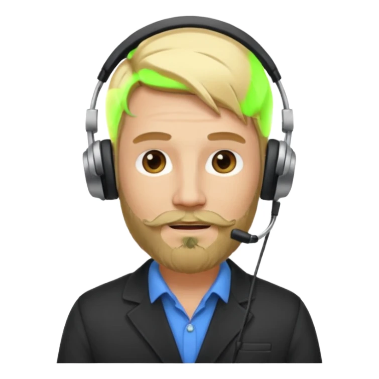 a sales agent with headphones and beard blonde hair sticker