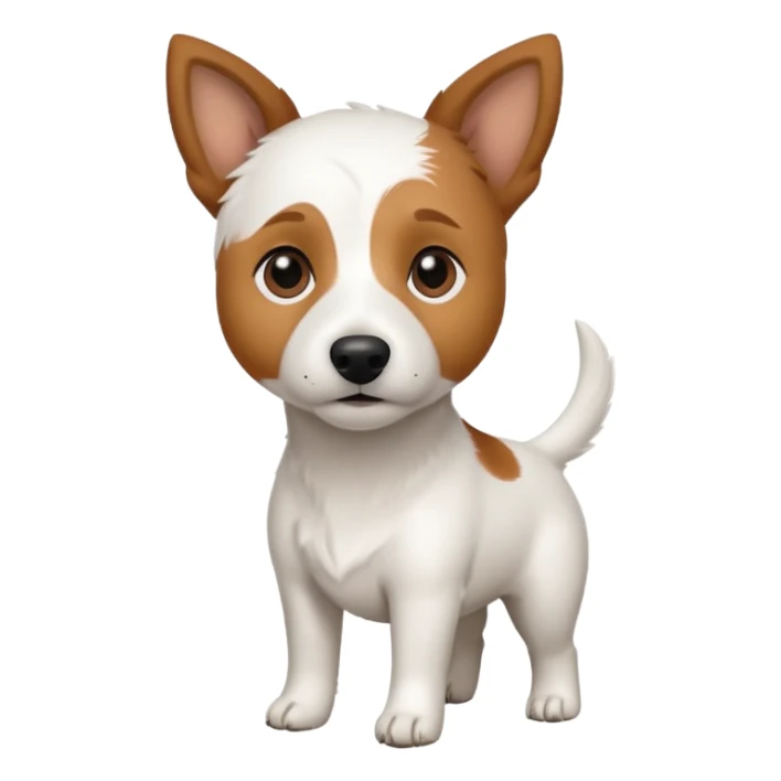 a full body white jack russel looking dog the size of a kelpie with light brown ears and a light brown patch on one eye and a large snout sticker