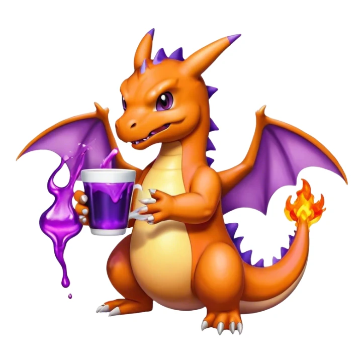 Charizard holding a cup of purple liquid  sticker