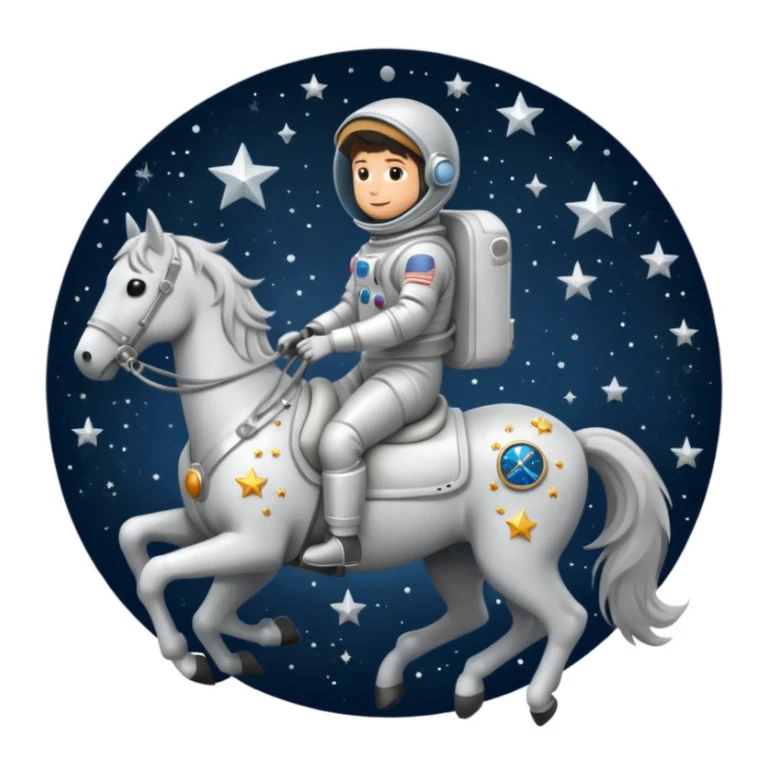 astronaut on horseback with stars in background sticker