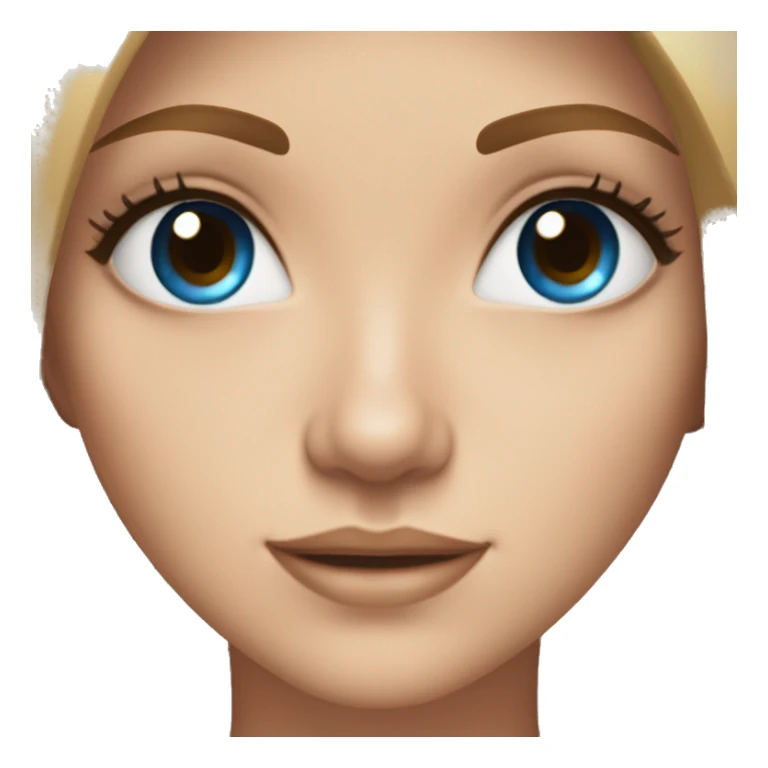 very very light brown straight hair with blue ocean eyes and brown eyebrows and lashes wearing white top sticker