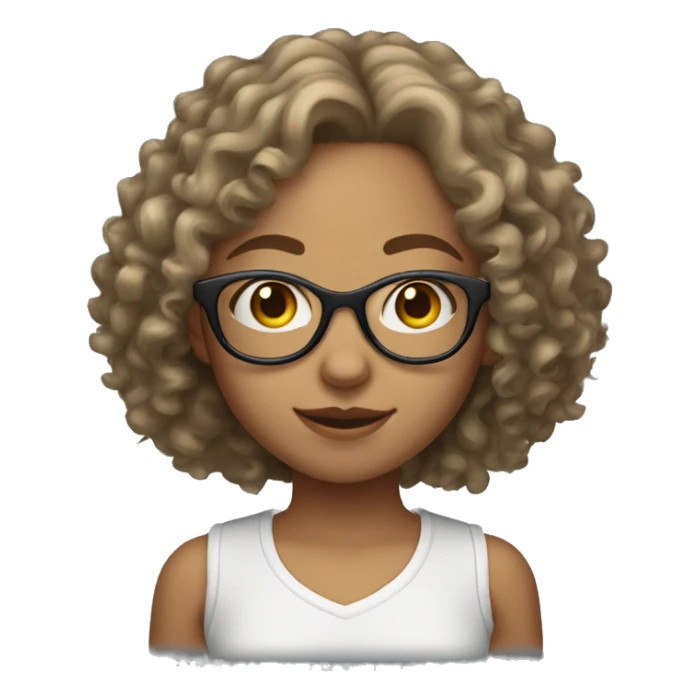 light skinned curly haired girl with shoulder length hair and clear glasses sticker