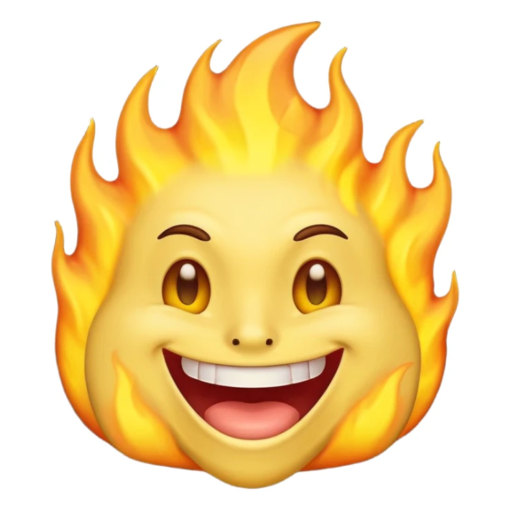Yellow face with emoji flame eyes and big smiling mouth sticker