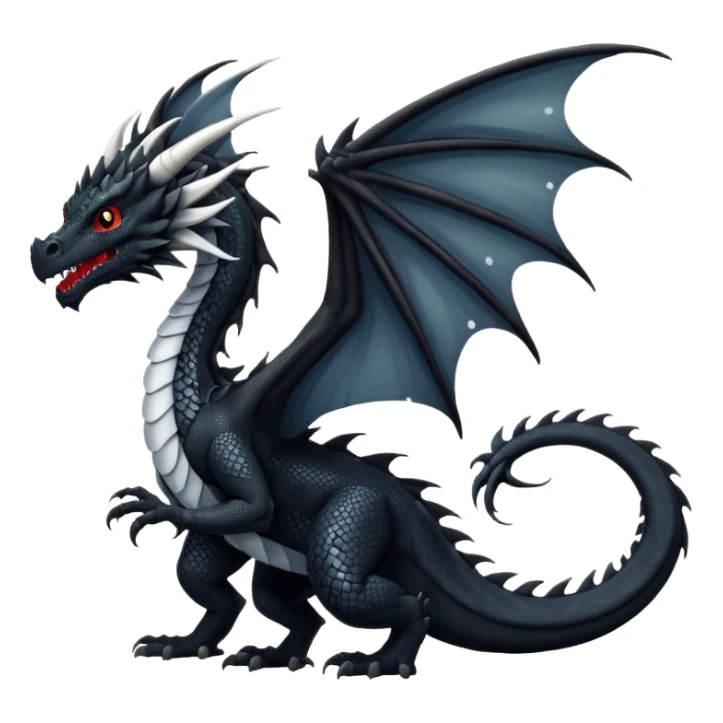 A dragon that is  black 🖤 with white spots. HUGE wings and a tail. Also detailed  sticker