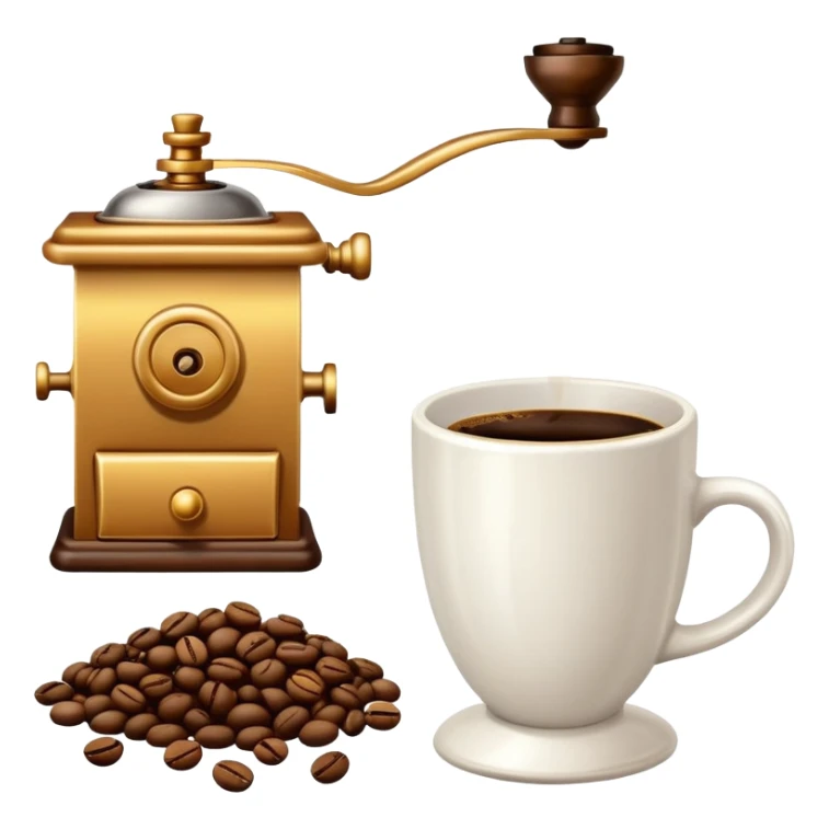 coffee shop essentials: coffee cup, pastry, coffee beans, and coffee grinder sticker