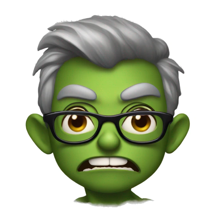 a green goblin with glasses and big lips with a surprised look sticker
