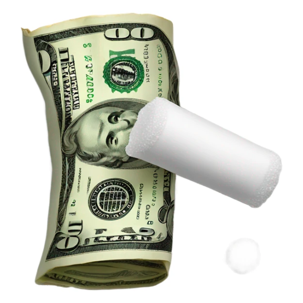 Rolled up dollar bill next to pile of salt sticker