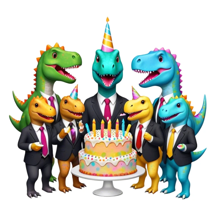 office dinosaurs in suits eating birthday cake sticker