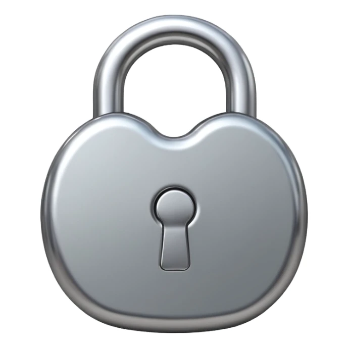 Chrome silver lock emoji, iOS emoji style, smooth metallic surface, rounded edges, reflective highlights, minimalistic sticker