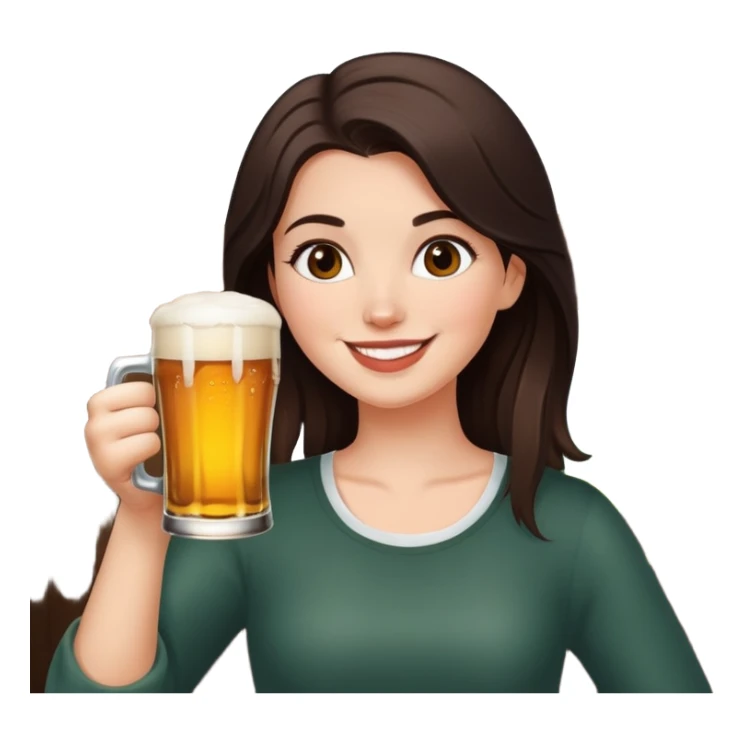 white girl with dark brown hair drinking a beer smiling sticker