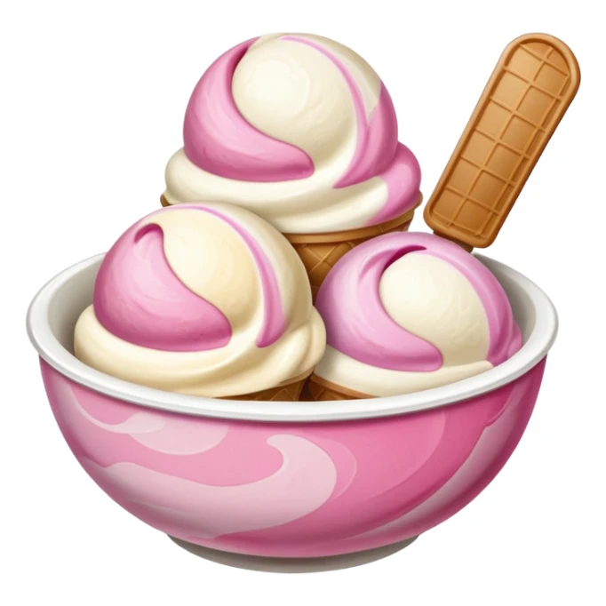 White, brown, and pink ice cream scoops in a bowl sticker