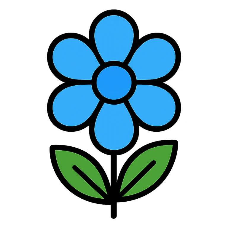 light blue flower, modern color outline icon style, minimal and clear sticker