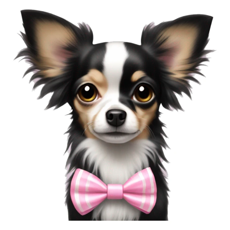 black with white long haired chihuahua with white stripe on forhead a cute pink bow sticker