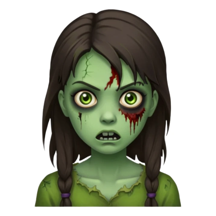 brunette zombie girl, scary expression, horror zombie green sticker
