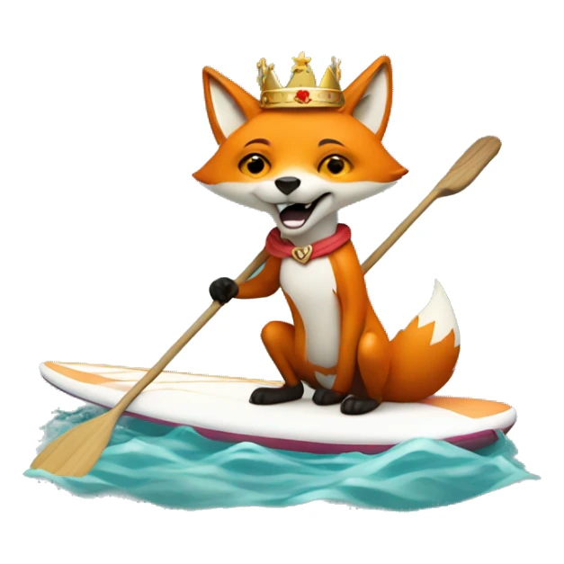 fox in a crown paddling on a sup board sticker