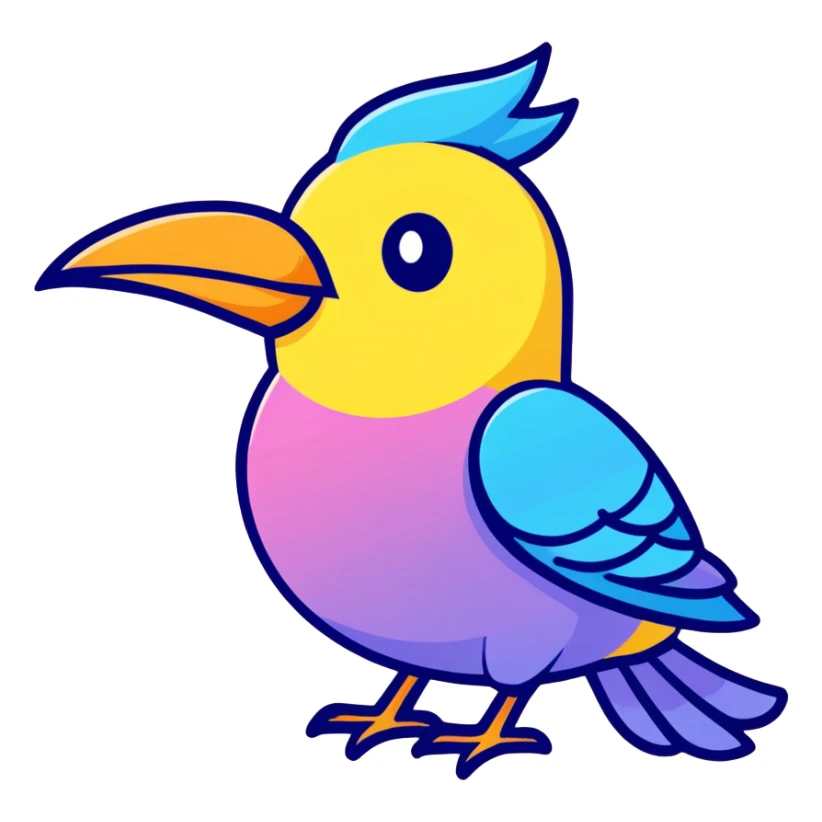 A stylized bird head with a blue and purple gradient, facing left sticker