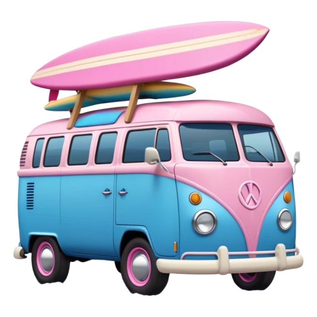 Blue Hippie van with surf boards on top pink
 sticker