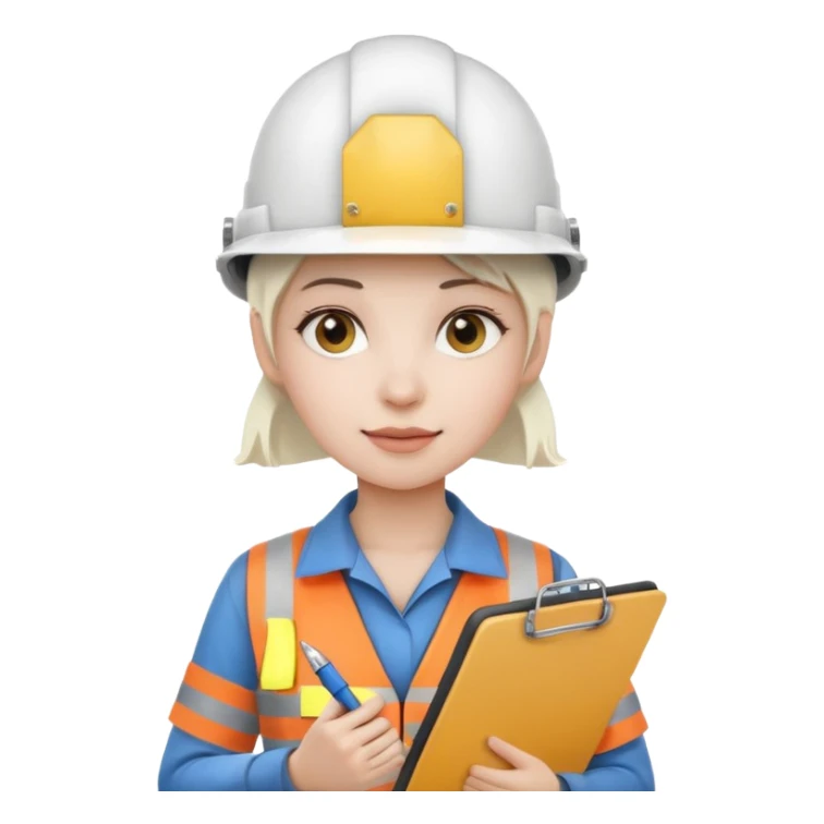 Female engineer with white helmet and clipboard sticker