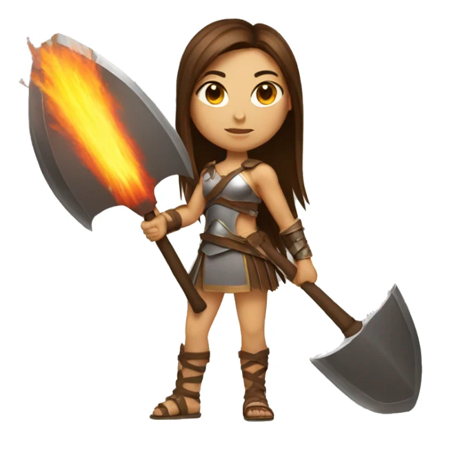 Girl gladiator with brown straight hair and sunglasses holding a fire axe sticker