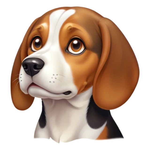 Cinematic Comical Beagle Portrait Emoji, Head tilted dramatically with an exaggeratedly shocked or offended expression, featuring a short tri-color coat of white, brown, and black, wide, expressive hazel eyes filled with exaggerated disbelief, Simplified yet hilariously expressive features, highly detailed, glowing with a slightly sassy glow, high shine, dramatic yet playful, stylized with an air of attitude, bright and endearing, soft glowing outline, capturing the essence of a sassy and over-the-top pup, so meme-worthy it feels like it could side-eye its way into internet fame instantly! sticker