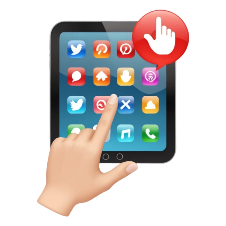 hand cursor pointing at a grid of app icons sticker