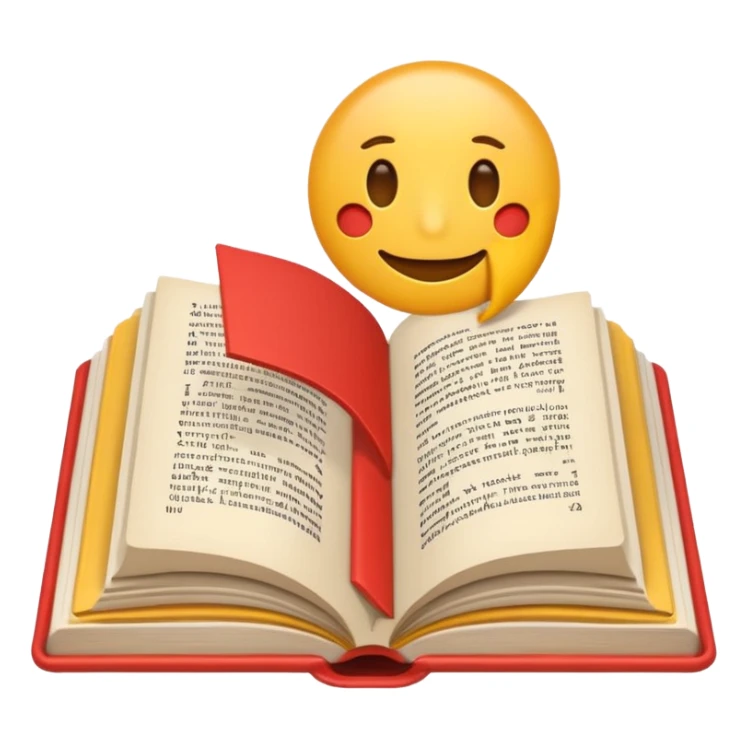A minimalist emoji-style icon representing wordplay — symbolizing creativity with language. It features an open book or speech bubble merging with playful letters or word fragments, forming a clever visual pun. sticker