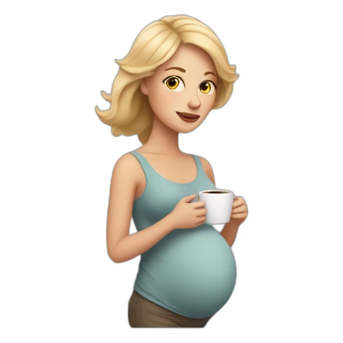 Pregnant white woman with coffee sticker