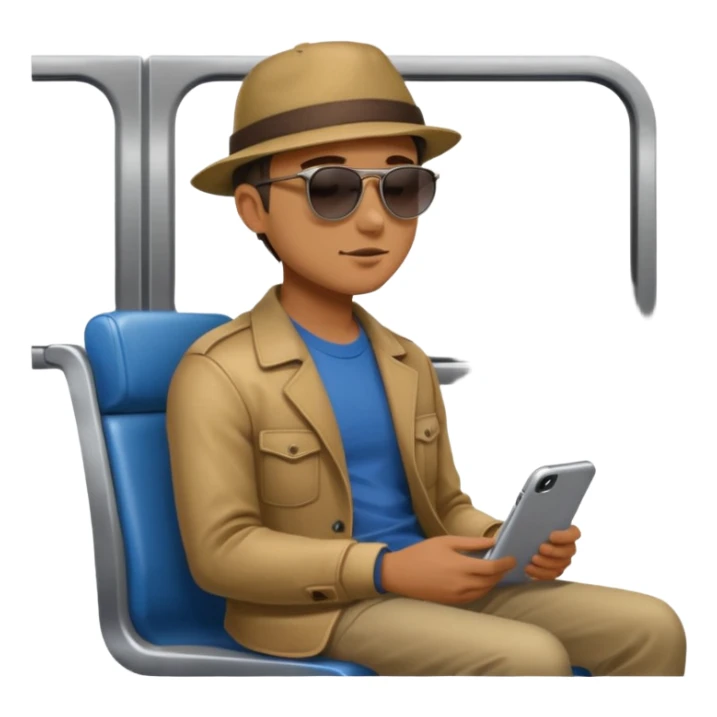 Man sitting on a subway seat, side view, passenger sticker