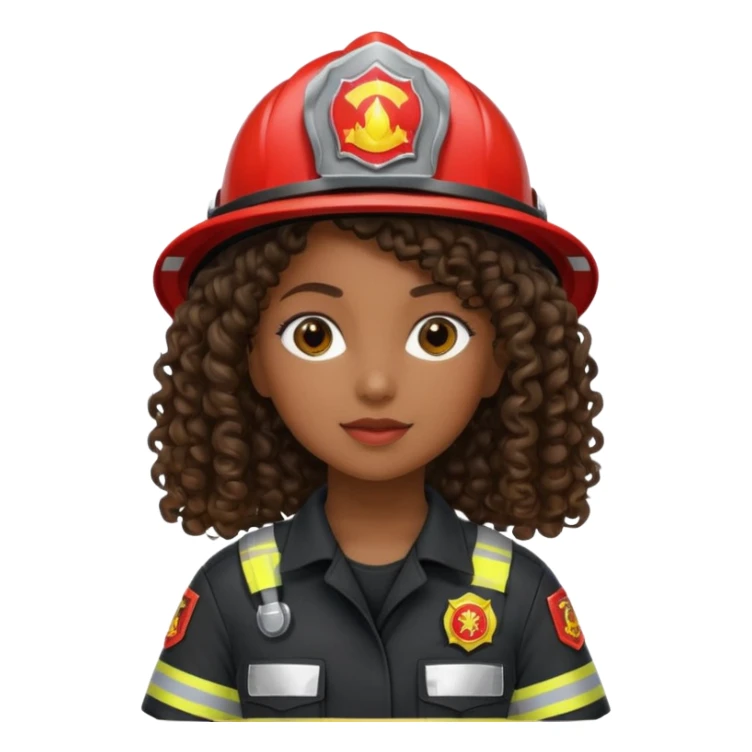 Firefighter girl curly hair with Black uniform sticker
