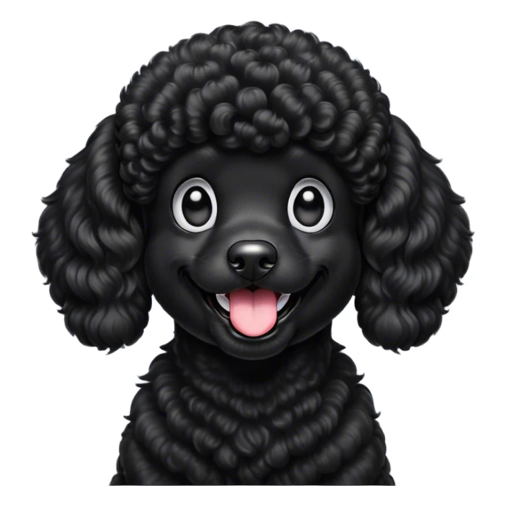 Cinematic Comical Black Poodle Portrait Emoji, Head tilted dramatically with an exaggeratedly amused expression, featuring a glossy, curly jet-black Fur with a lively bounce, wide, expressive dark eyes filled with playful disbelief, Simplified yet hilariously expressive features, highly detailed, glowing with a slightly sassy glow, high shine, dramatic yet playful, stylized with an air of cheeky mischief, bright and endearing, soft glowing outline, capturing the essence of a spirited and over-the-top companion, so meme-worthy it feels like it could side-eye its way into internet fame instantly! sticker